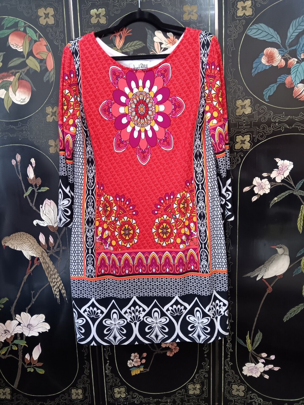 Joseph Ribkoff Red and Black Floral-Print Shift Dress
